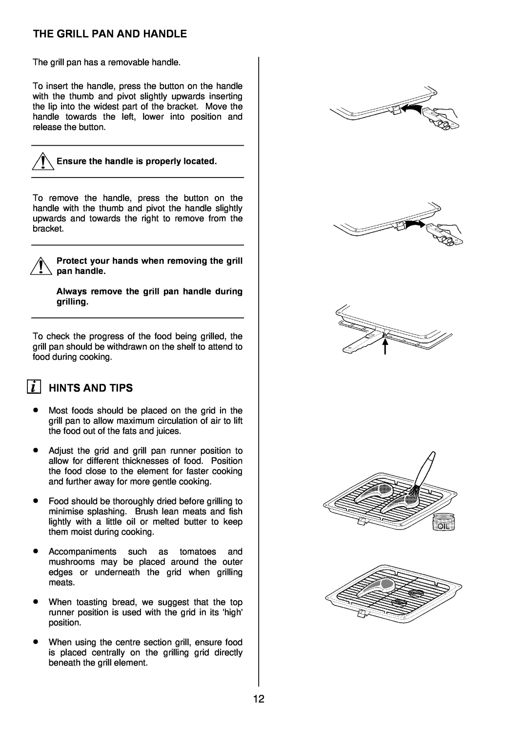 Zanussi ZOD 890 manual The Grill Pan And Handle, Hints And Tips, Ensure the handle is properly located 
