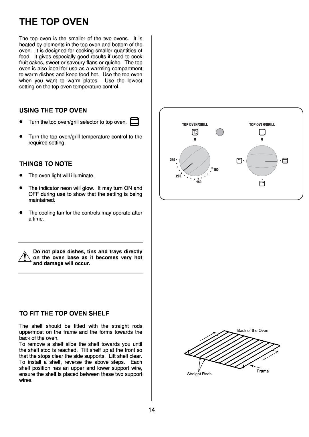 Zanussi ZOD 890 manual Using The Top Oven, To Fit The Top Oven Shelf, Things To Note 