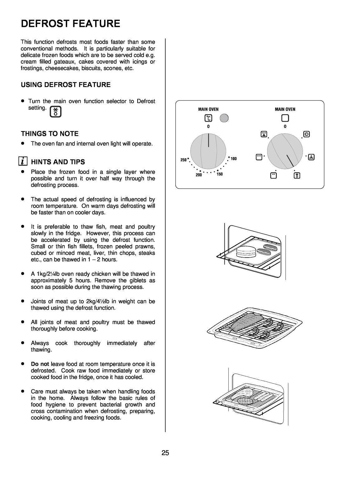 Zanussi ZOD 890 manual Using Defrost Feature, Things To Note, Hints And Tips 