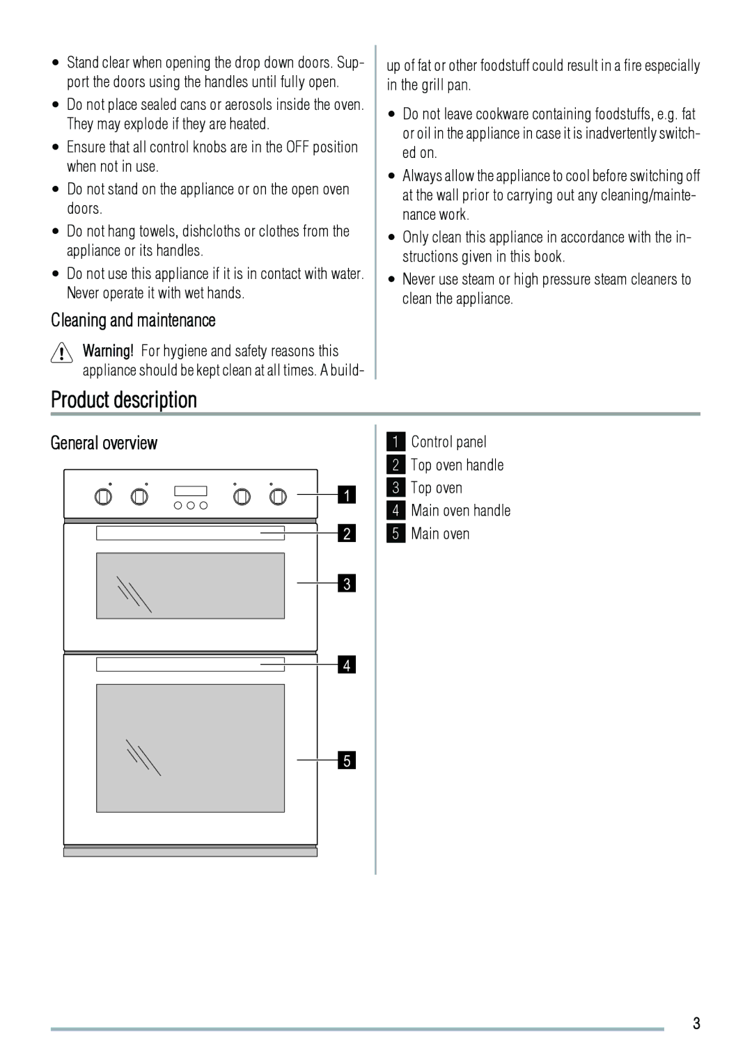 Zanussi ZOD370 user manual Product description, Cleaning and maintenance, General overview 