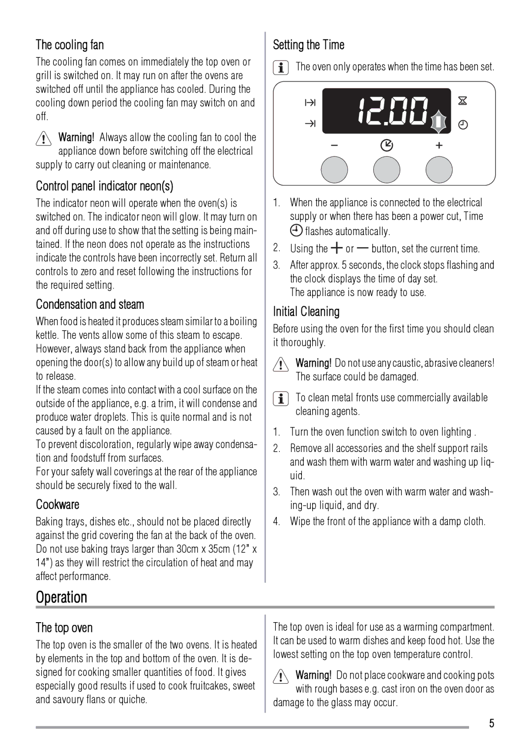 Zanussi ZOD370 user manual Operation 