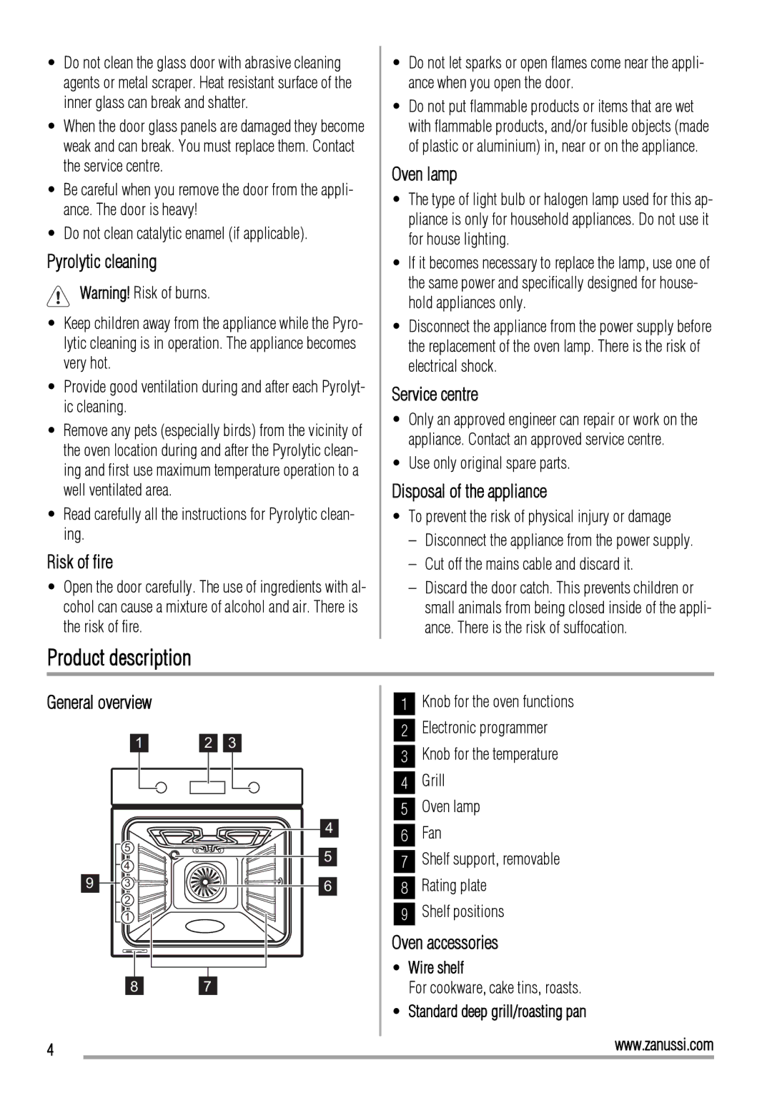 Zanussi ZOP37902 user manual Product description 