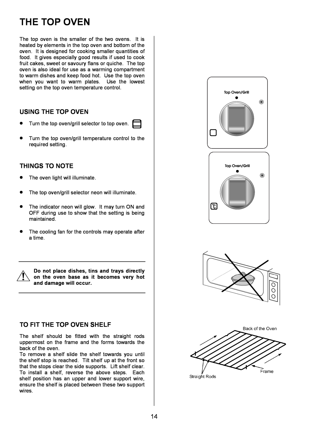 Zanussi ZOU 330 manual Using The Top Oven, To Fit The Top Oven Shelf, Things To Note 