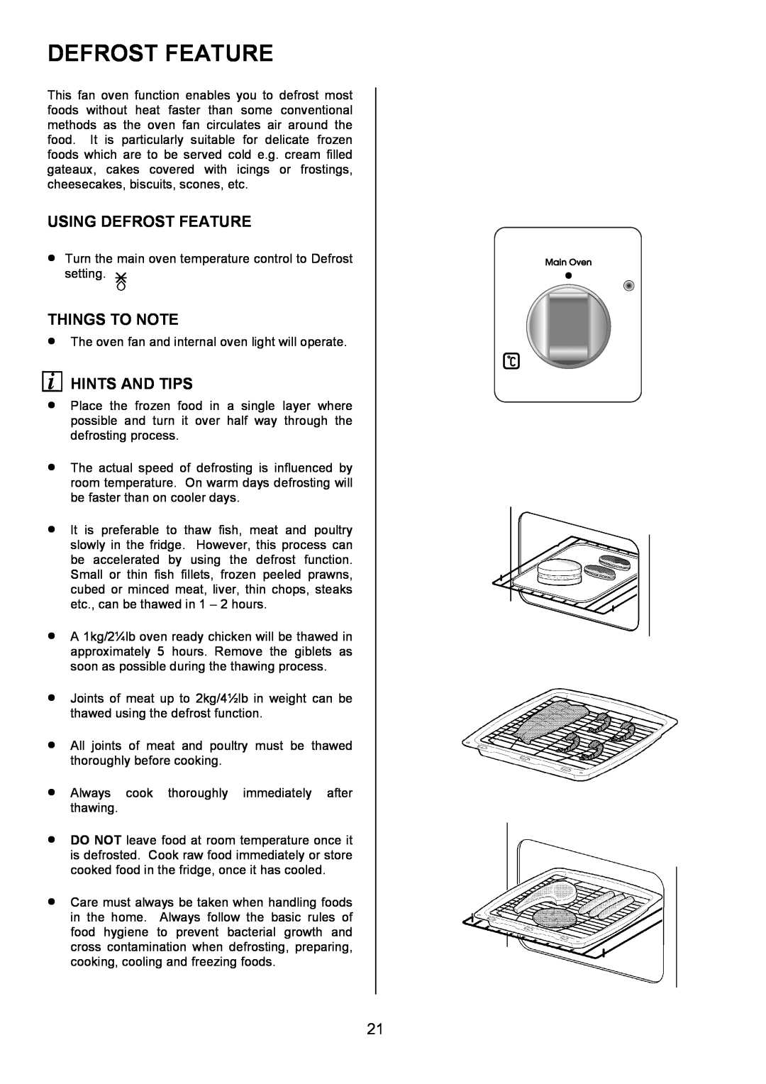 Zanussi ZOU 330 manual Using Defrost Feature, Things To Note, Hints And Tips 