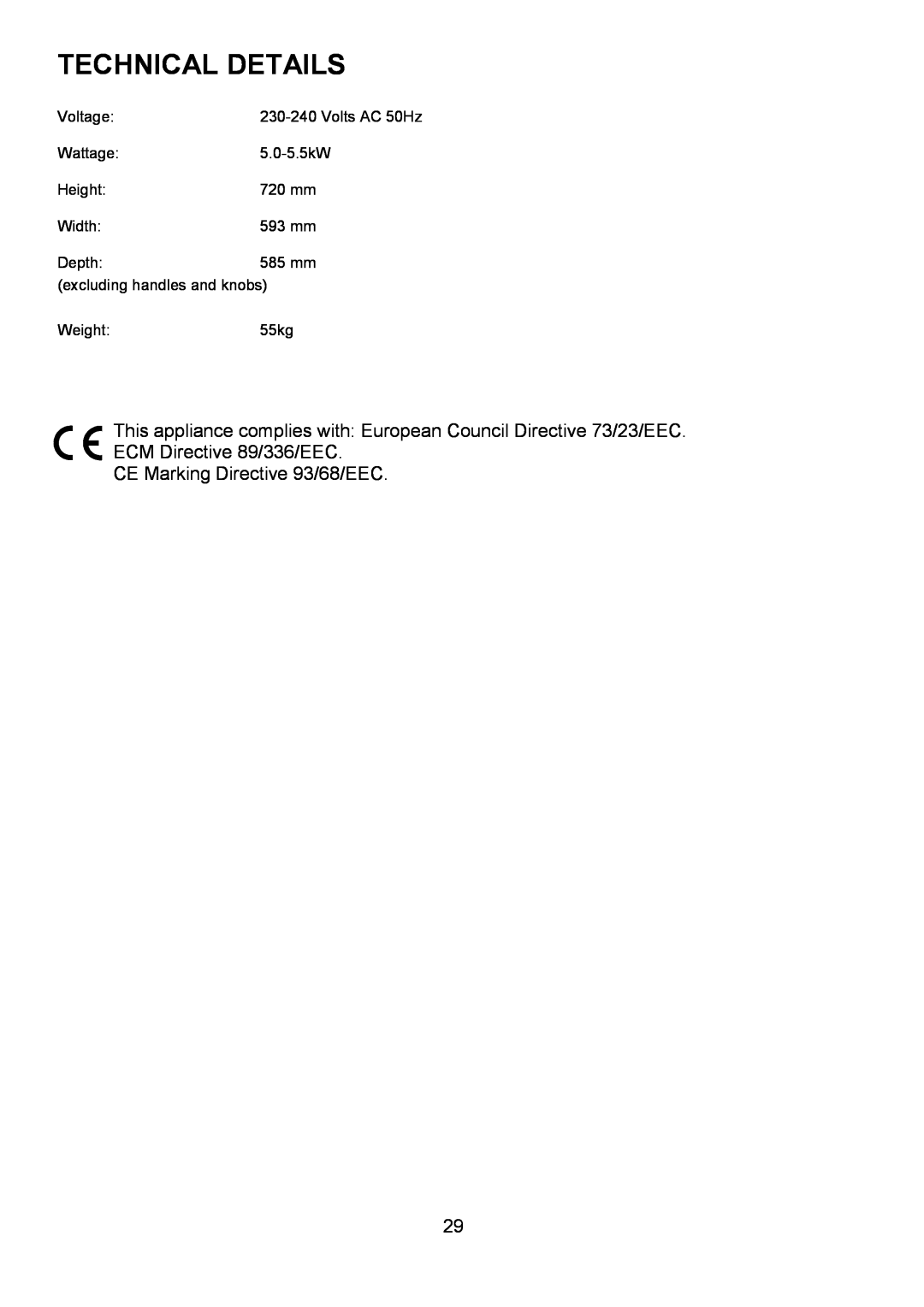 Zanussi ZOU 330 manual Technical Details, CE Marking Directive 93/68/EEC 