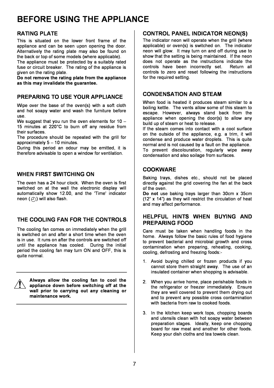 Zanussi ZOU 330 manual Before Using The Appliance, Rating Plate, Preparing To Use Your Appliance, When First Switching On 