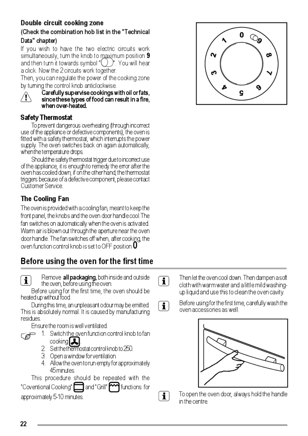 Zanussi ZOU 363 user manual Before using the oven for the first time, Safety Thermostat, Cooling Fan 