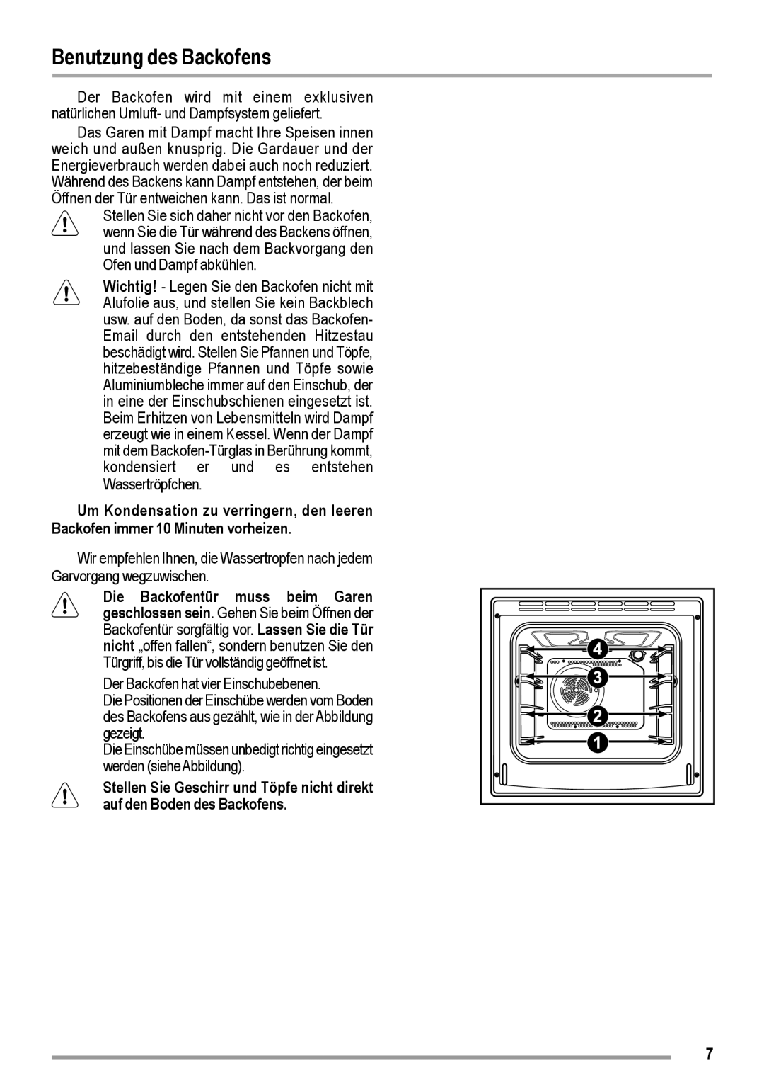 Zanussi ZOU 363 user manual Benutzung des Backofens 