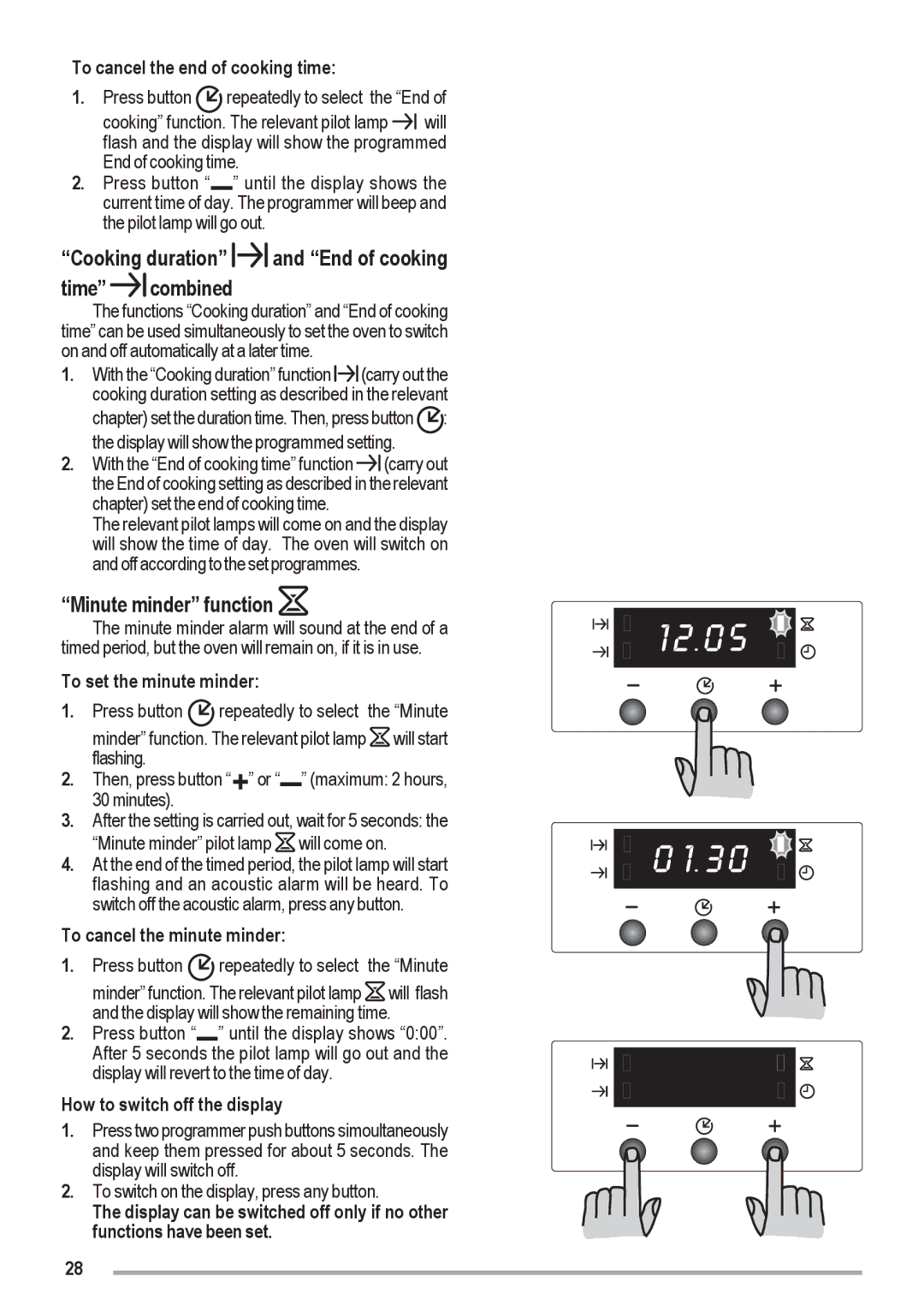 Zanussi ZOU 461 manual Cooking duration and End of cooking Time combined, Minute minder function 