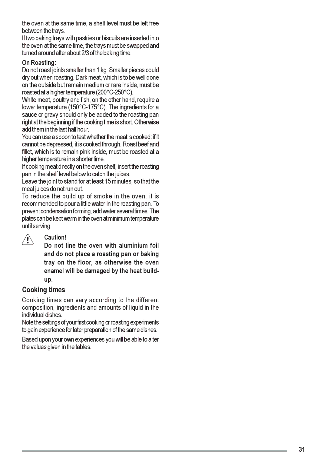 Zanussi ZOU 461 manual Cooking times, On Roasting 