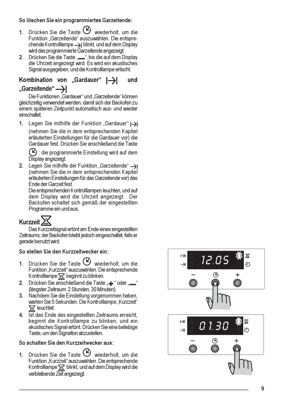 Zanussi ZOU 461 manual Kombination von „Gardauer, „Garzeitende, Kurzzeit 