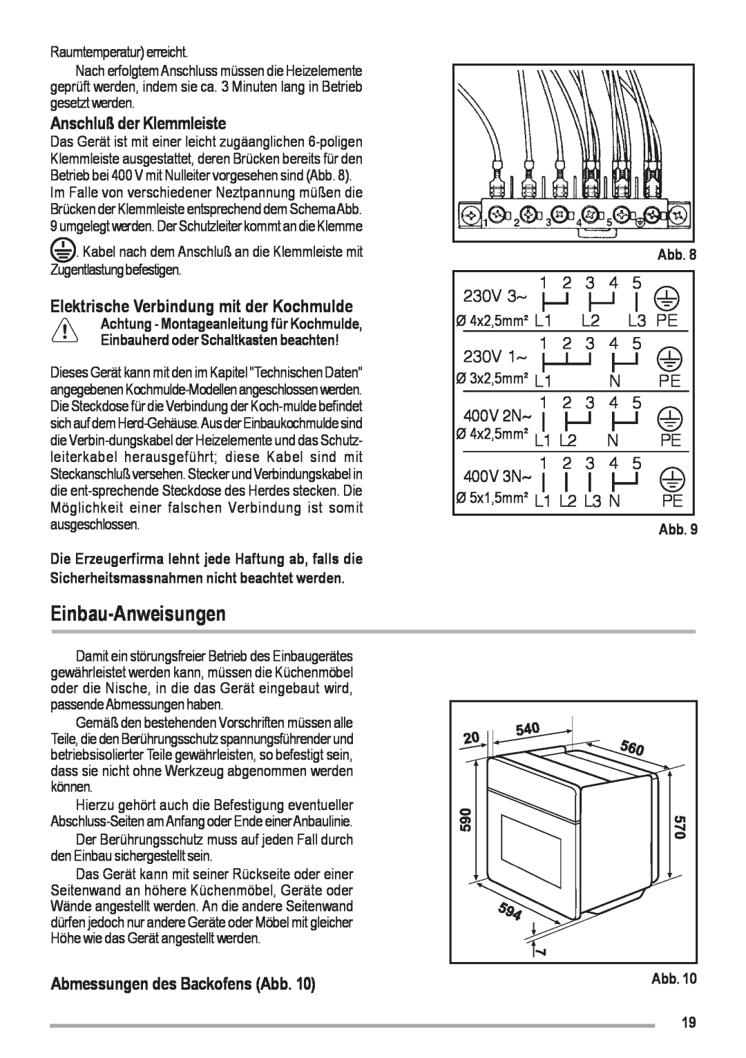 Zanussi ZOU 461 Einbau-Anweisungen, Anschluß der Klemmleiste, Elektrische Verbindung mit der Kochmulde, 230V 3~, L3 PE 