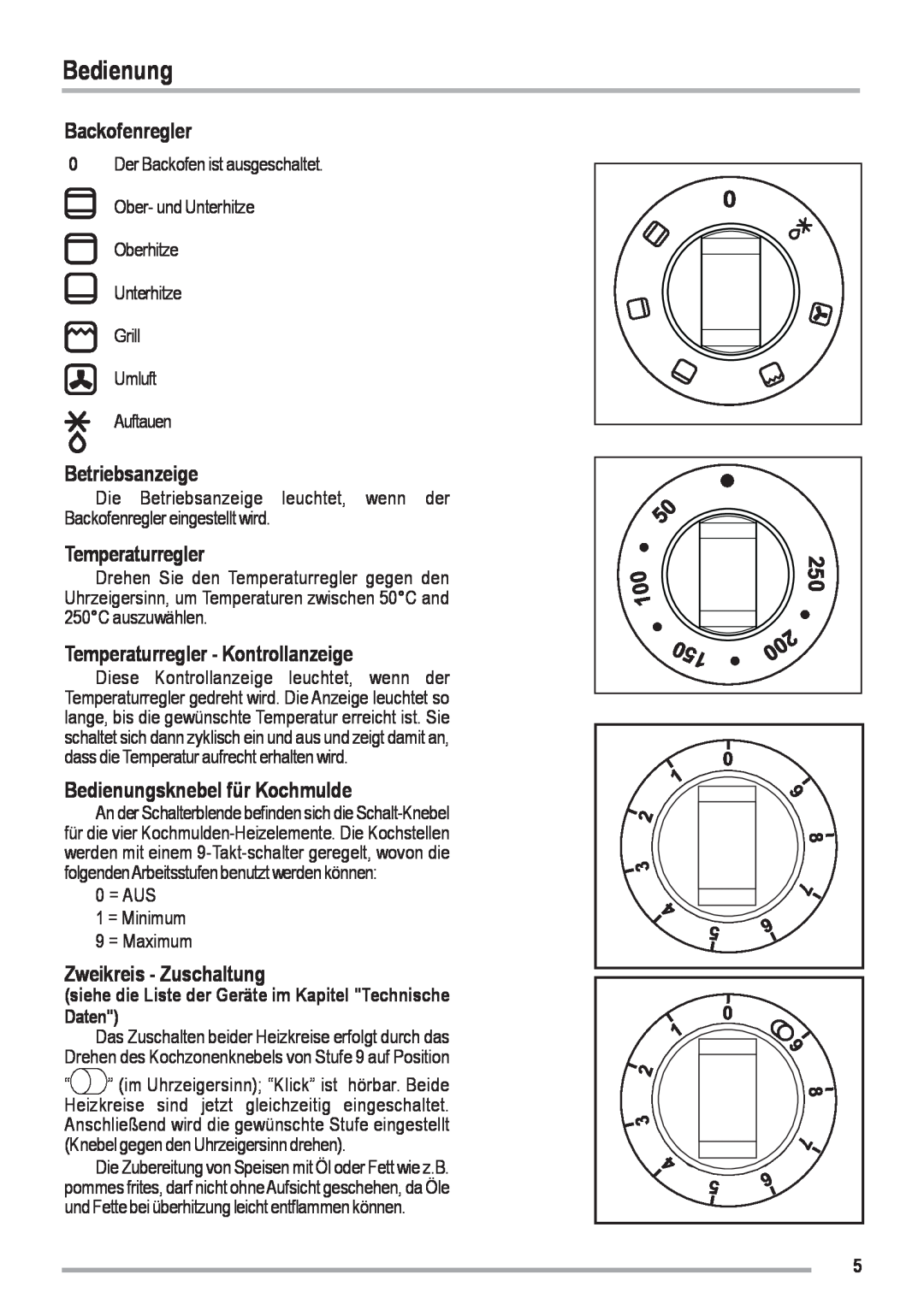 Zanussi ZOU 461 manual Bedienung, Backofenregler, Betriebsanzeige, Temperaturregler - Kontrollanzeige 