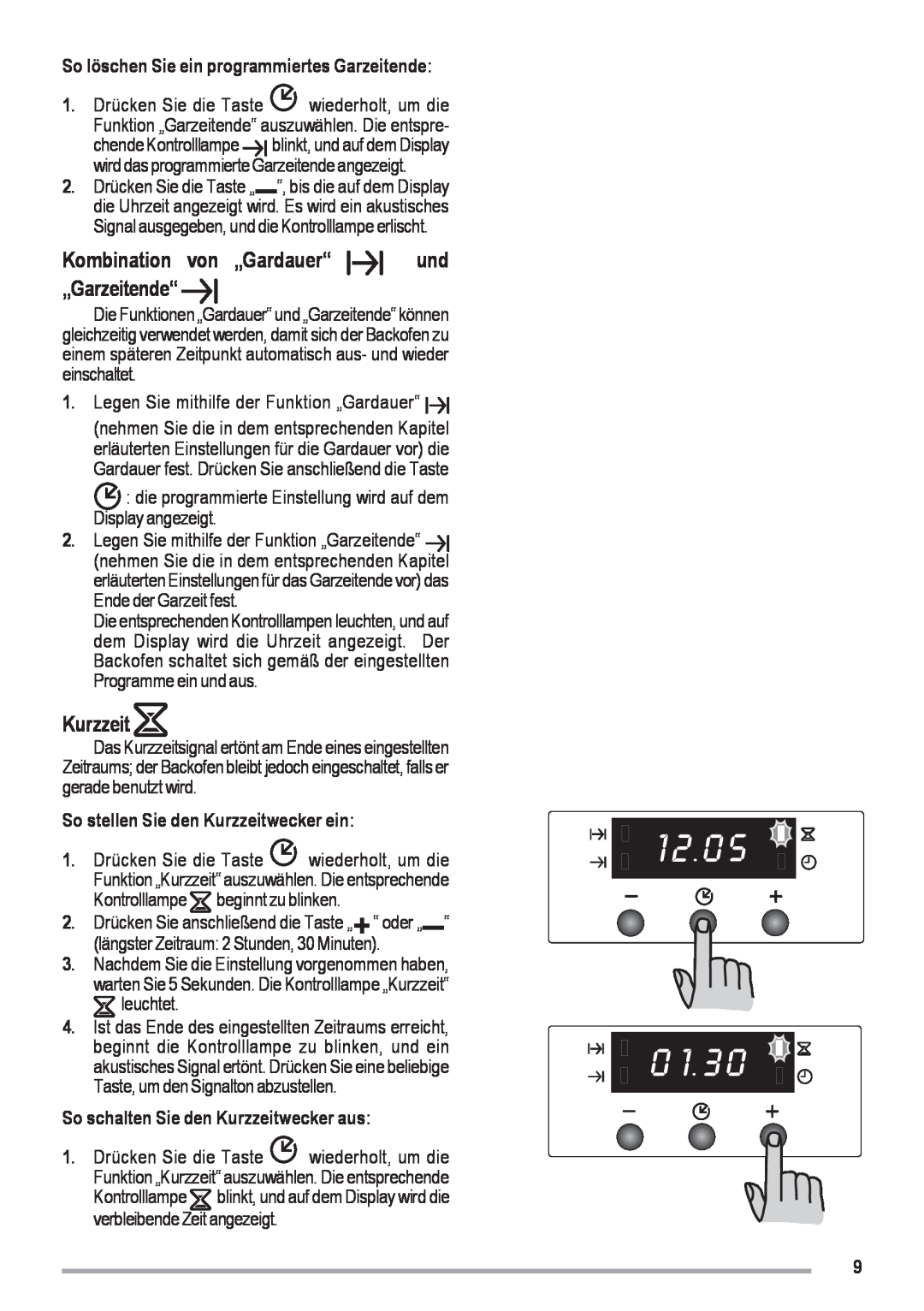 Zanussi ZOU 461 manual Kombination von „Gardauer“, „Garzeitende“, Kurzzeit, So löschen Sie ein programmiertes Garzeitende 
