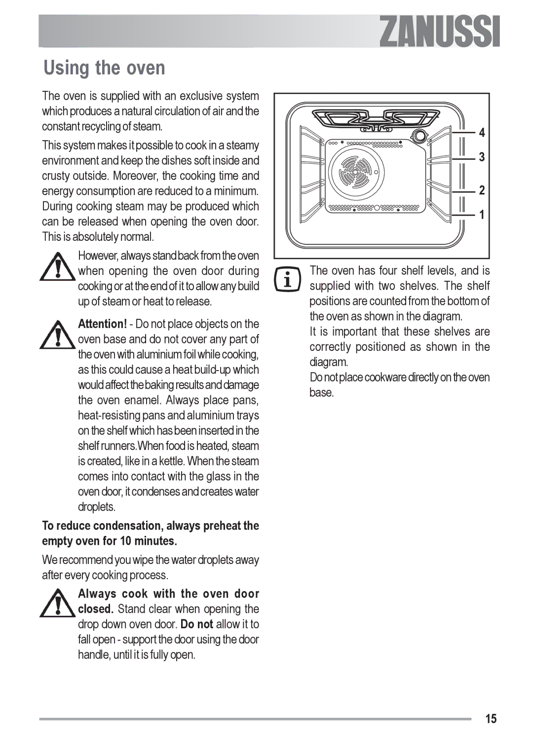 Zanussi ZOU 481 manual Using the oven 