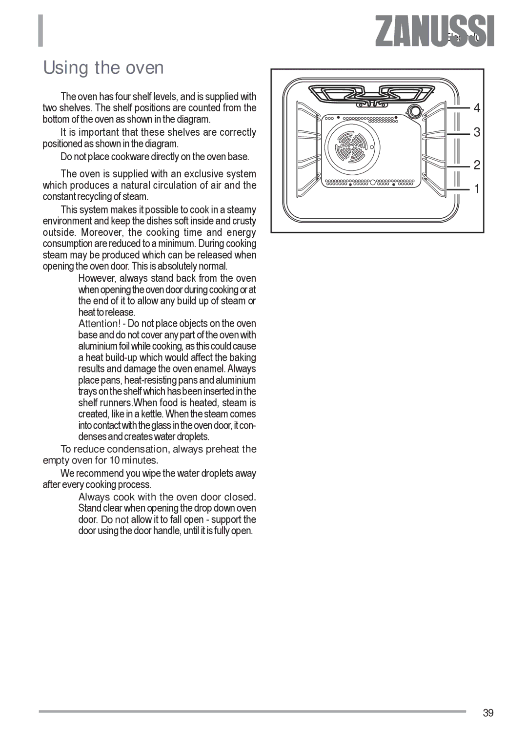 Zanussi ZOU 482 user manual Using the oven 