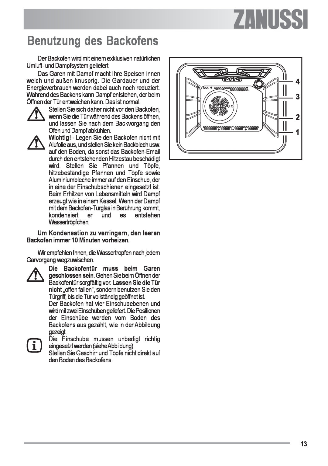Zanussi ZOU 482 user manual Benutzung des Backofens, Electrolux 