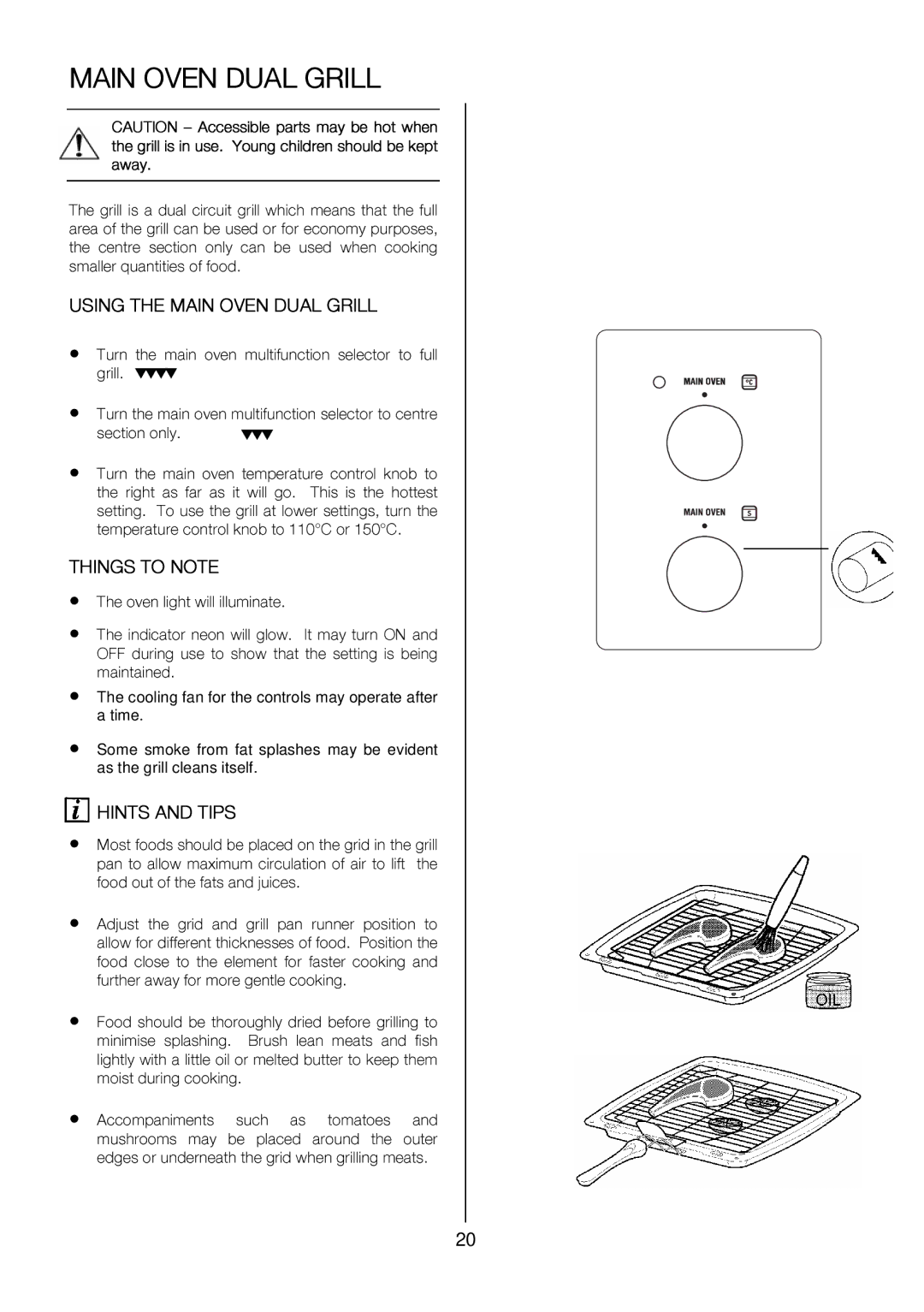 Zanussi ZOU 575 manual Grill.themainovenmultifunctionselectortofull, Main Oven Dual Grill 