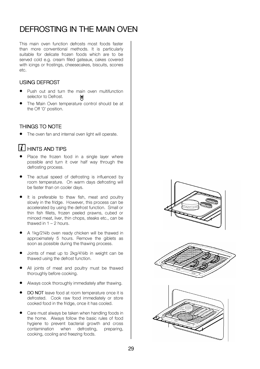 Zanussi ZOU 575 manual HINTSTheovenANDfanandinternalovenlightwilloperate, Defrosting in the Main Oven, Canbe 