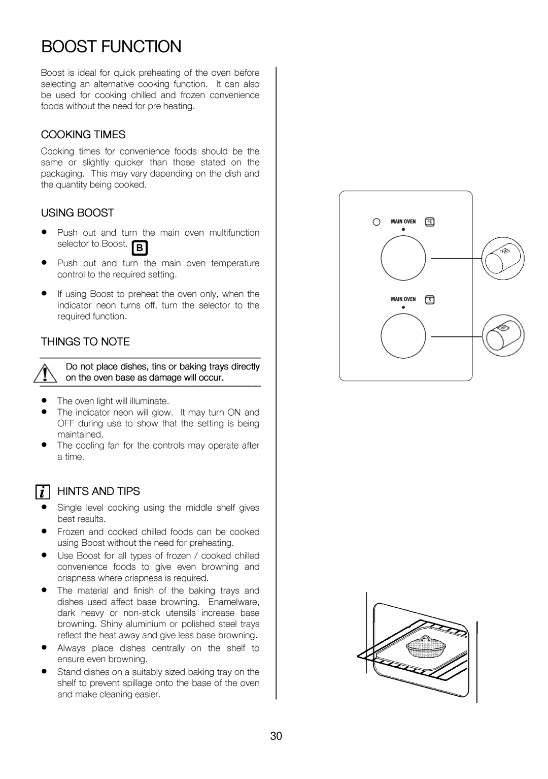 Zanussi ZOU 575 manual SelectorPushutoandBoostturns.themainovenmultifunction, Boost Function, CUseThe 