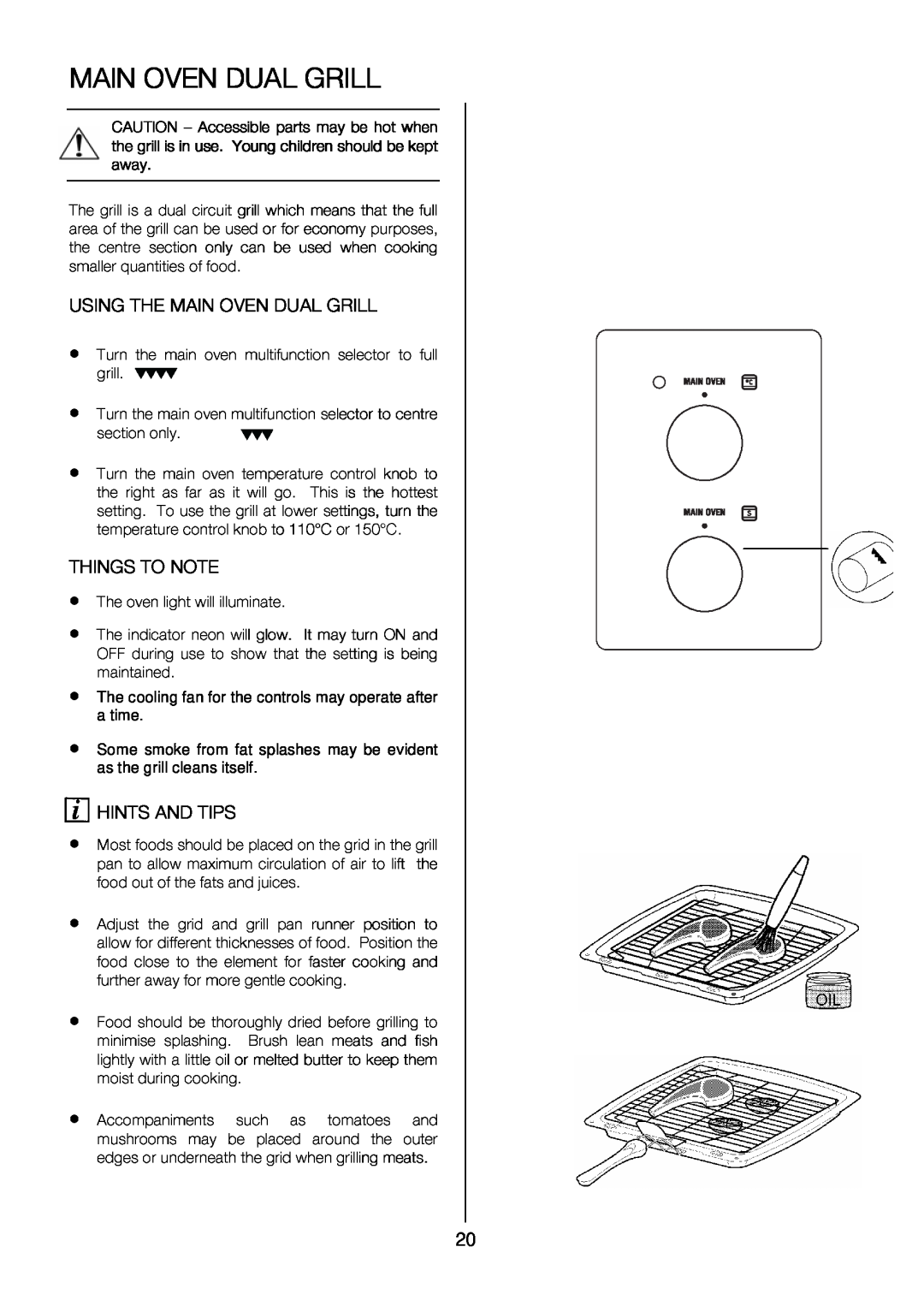 Zanussi ZOU 575 manual Theovenlightwillilluminate, grill.themainovenmultifunctionselectortofull, Main Oven Dual Grill 
