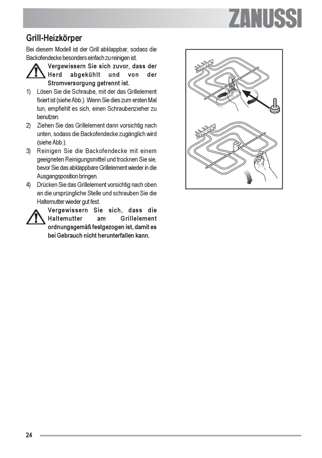 Zanussi ZOU 592 user manual Grill-Heizkörper 