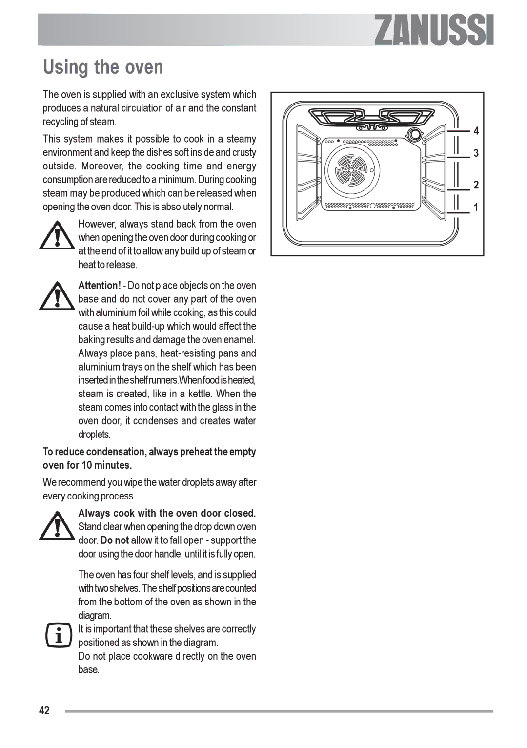 Zanussi ZOU 592 user manual Using the oven 