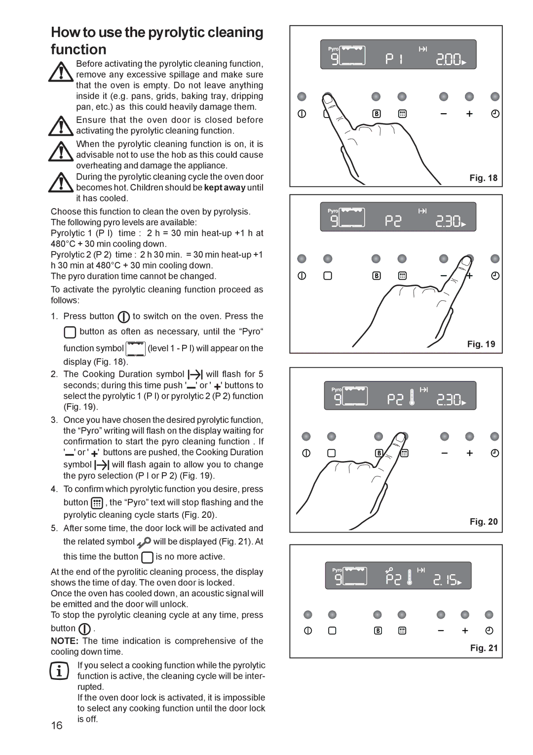 Zanussi ZPB 1260 manual How to use the pyrolytic cleaning function 