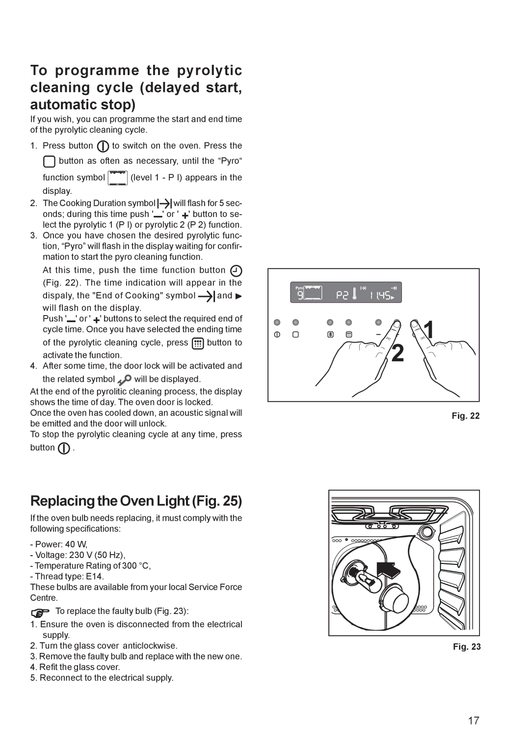 Zanussi ZPB 1260 manual Replacing the Oven Light Fig 