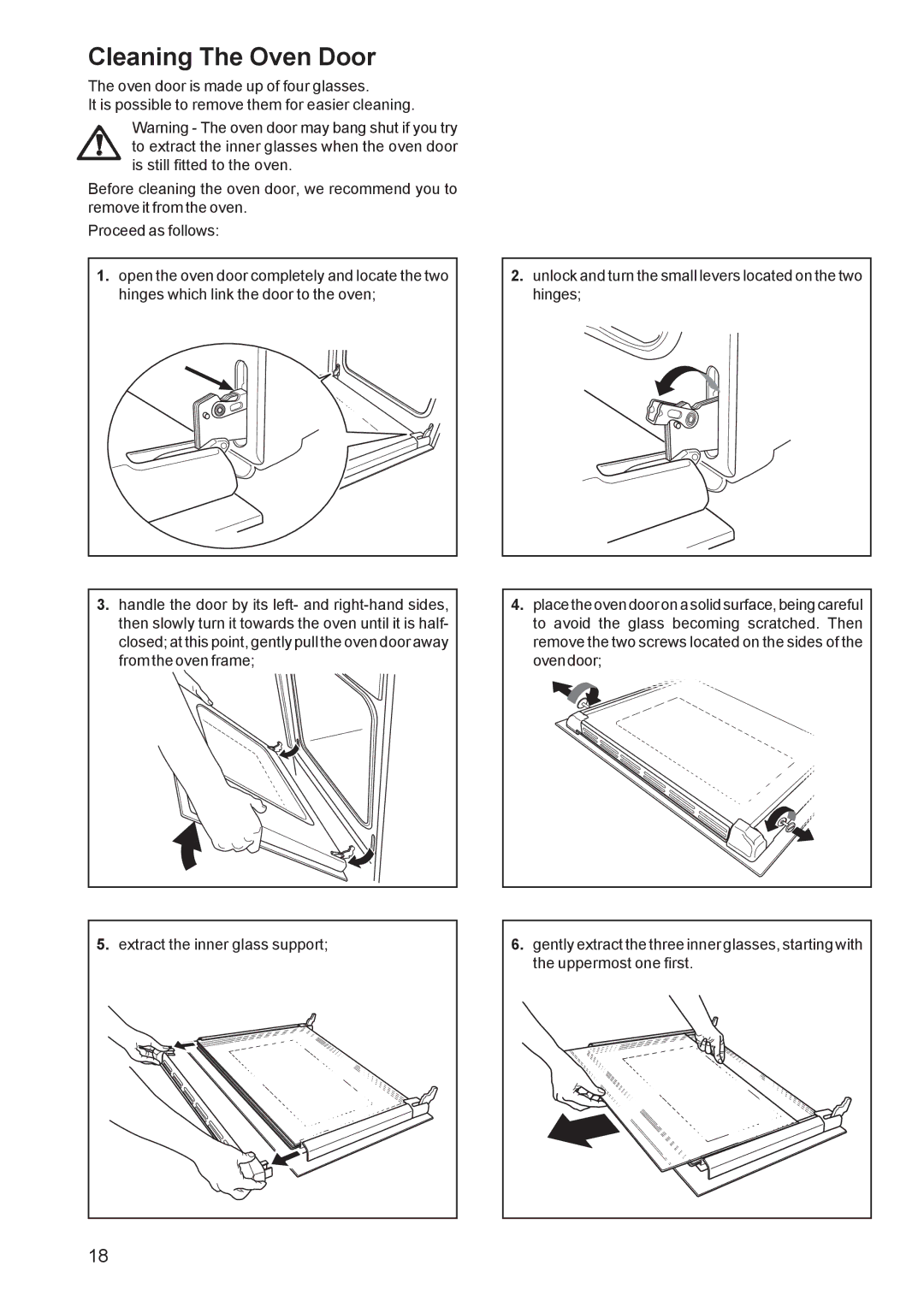 Zanussi ZPB 1260 manual Cleaning The Oven Door, Extract the inner glass support 