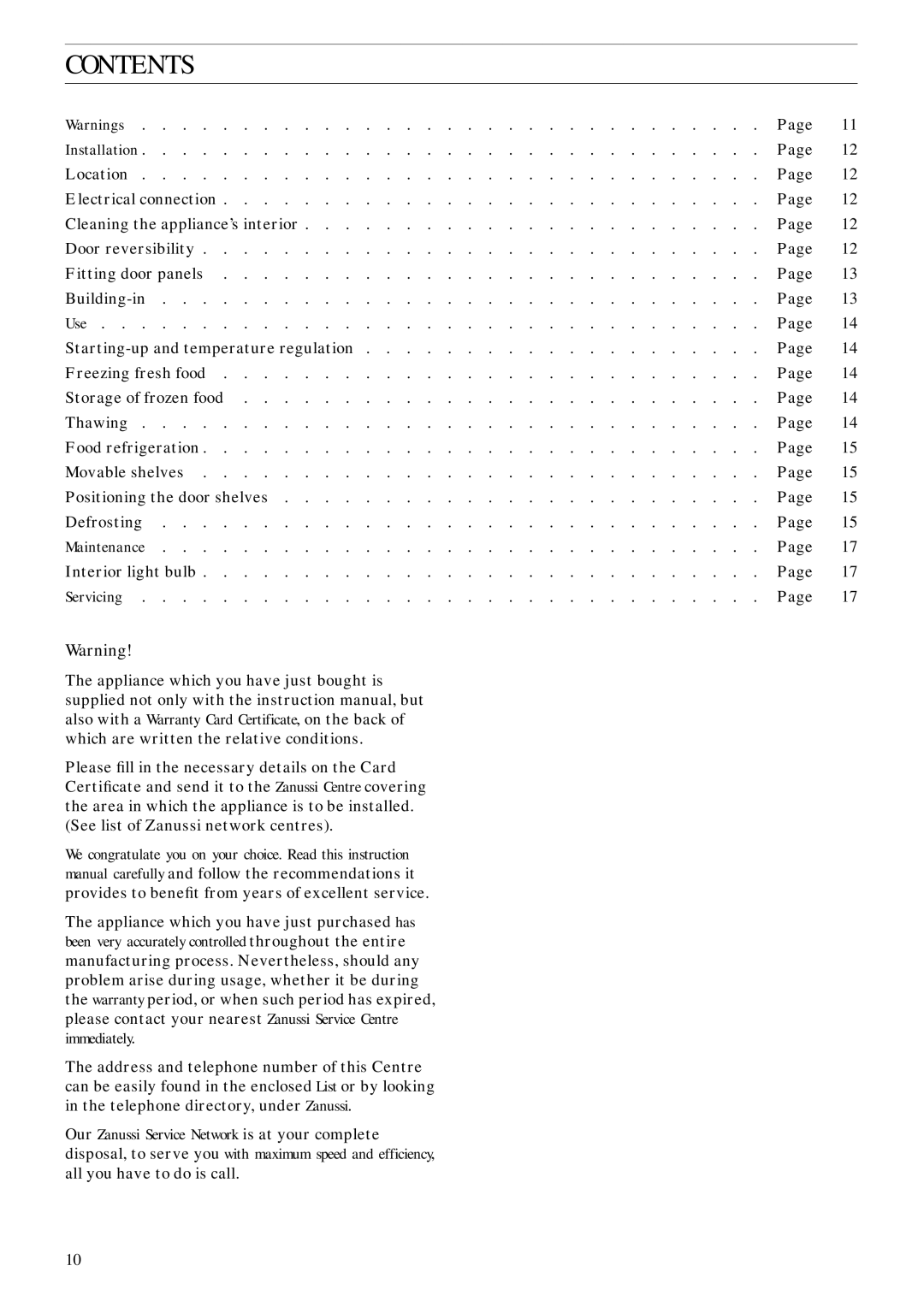 Zanussi ZPC 428 DM manual Contents 