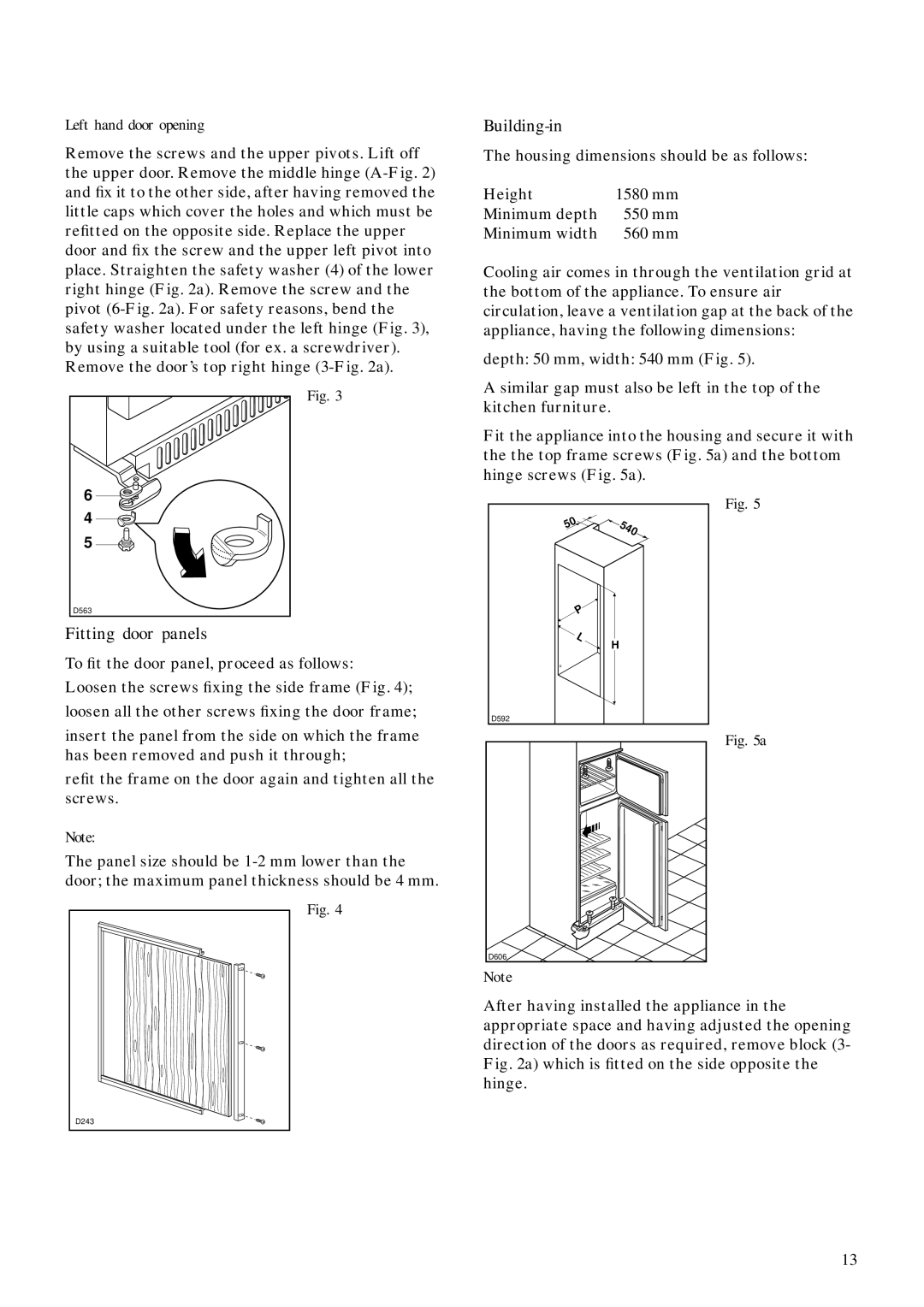 Zanussi ZPC 428 DM manual Fitting door panels, Building-in 