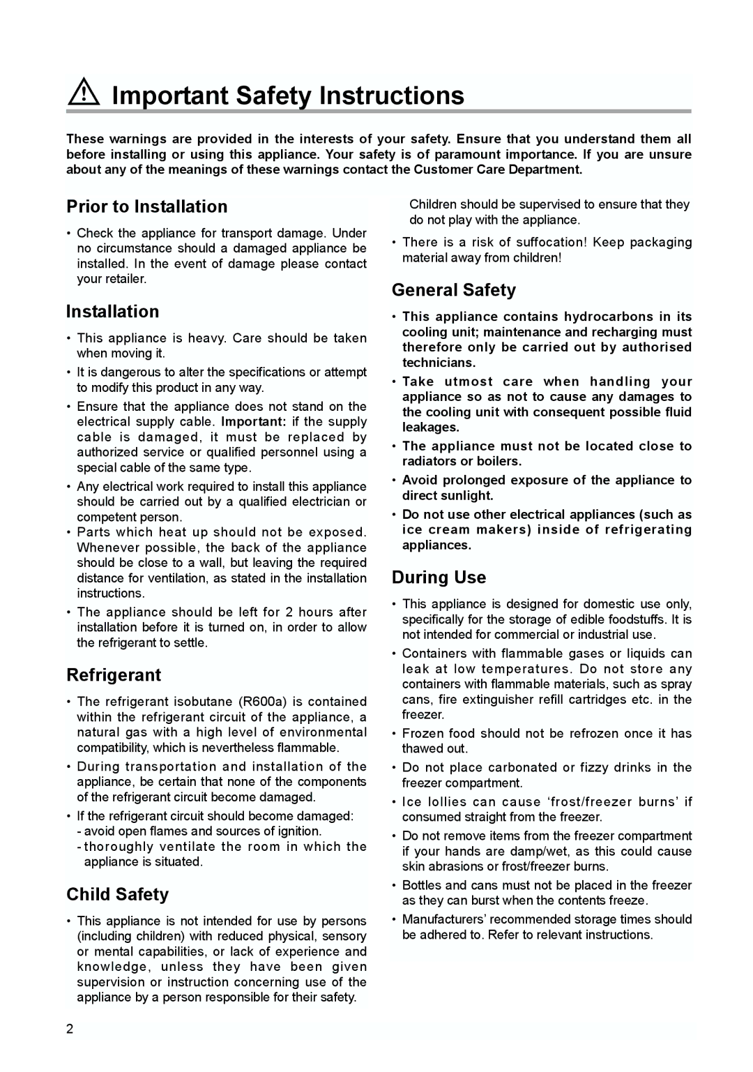 Zanussi ZQF6114 manual Important Safety Instructions 