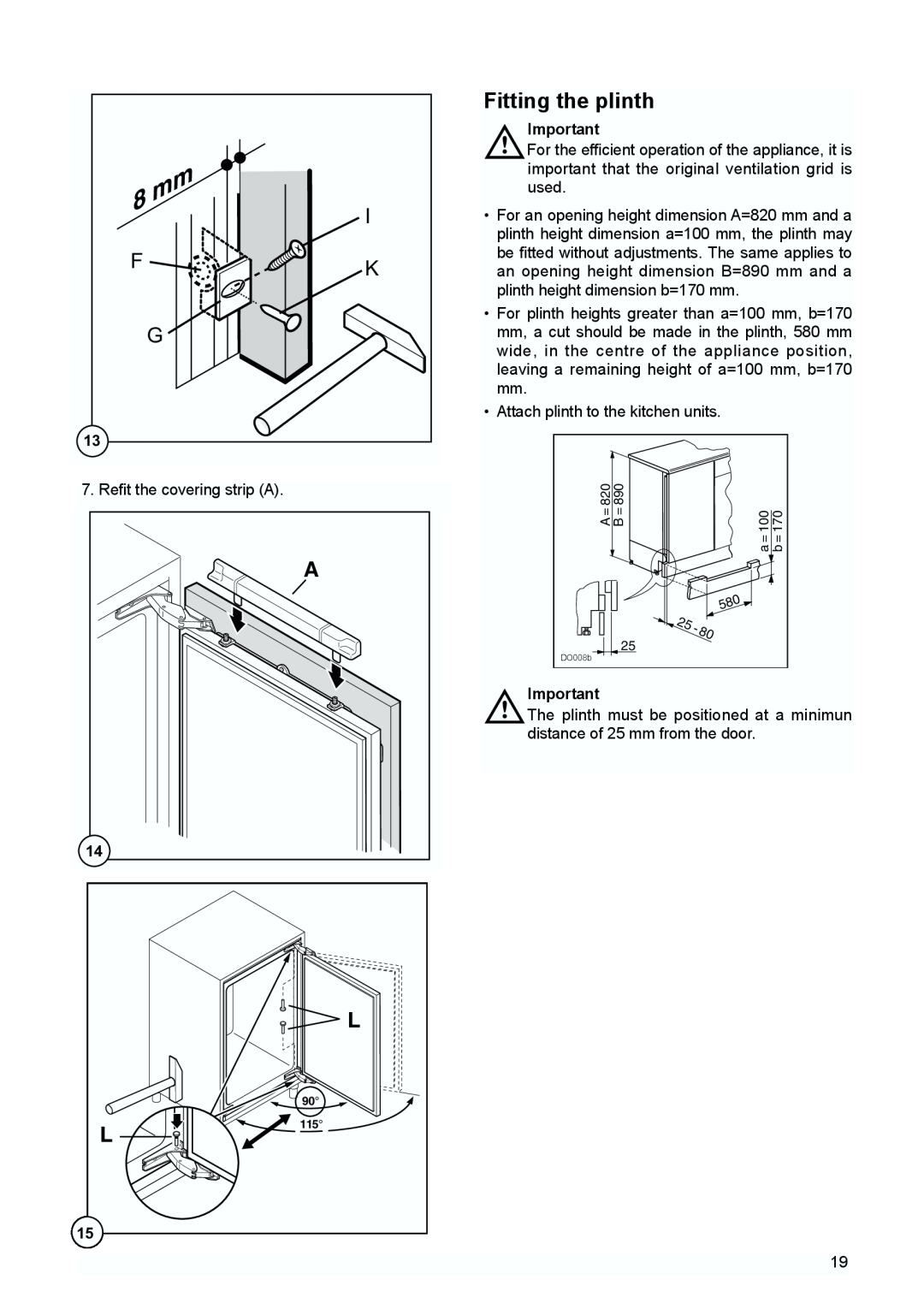 Zanussi ZQS 6124 manual Fitting the plinth 