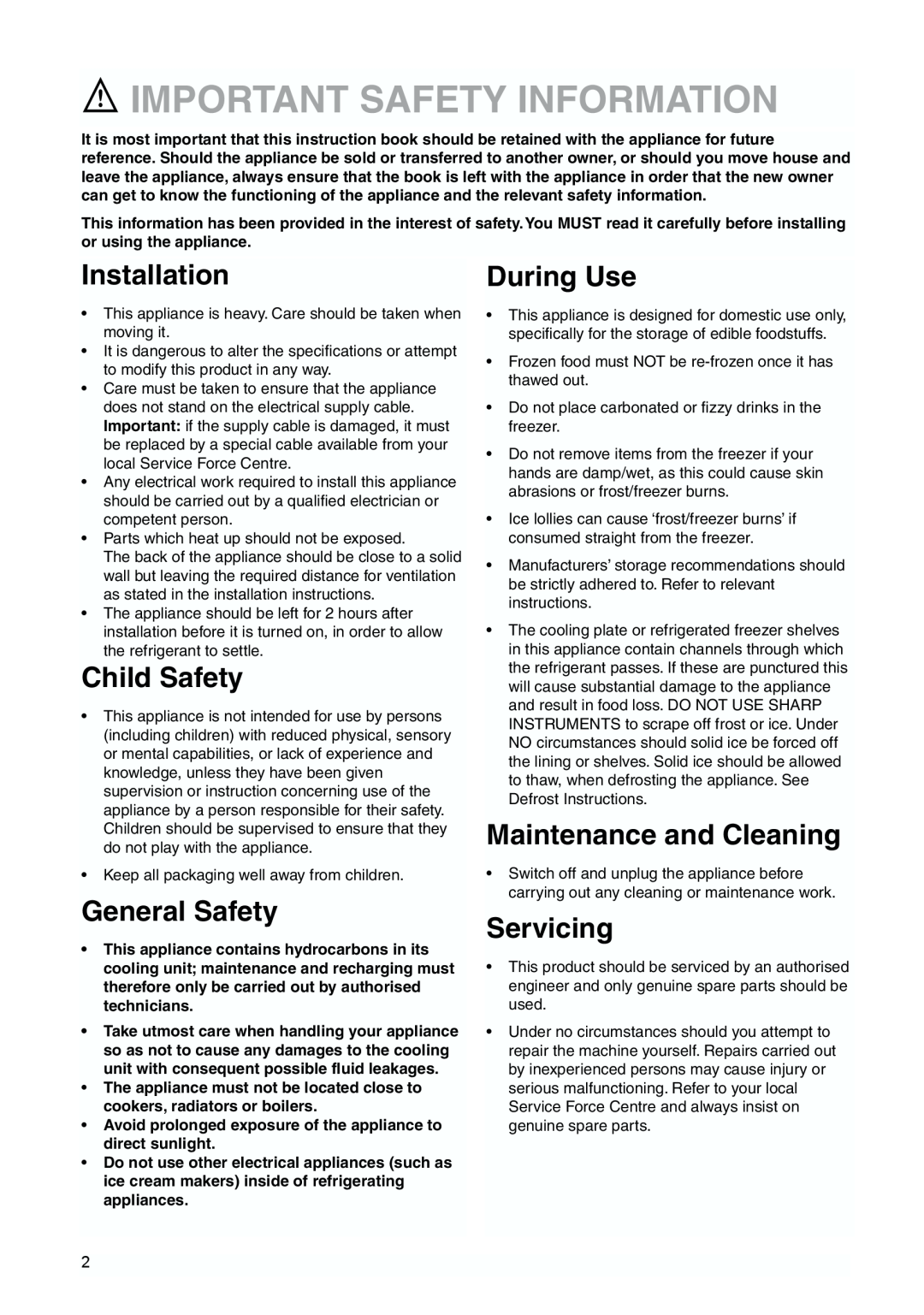 Zanussi ZQS 6124 manual Installation, Child Safety, General Safety, During Use, Maintenance and Cleaning, Servicing 