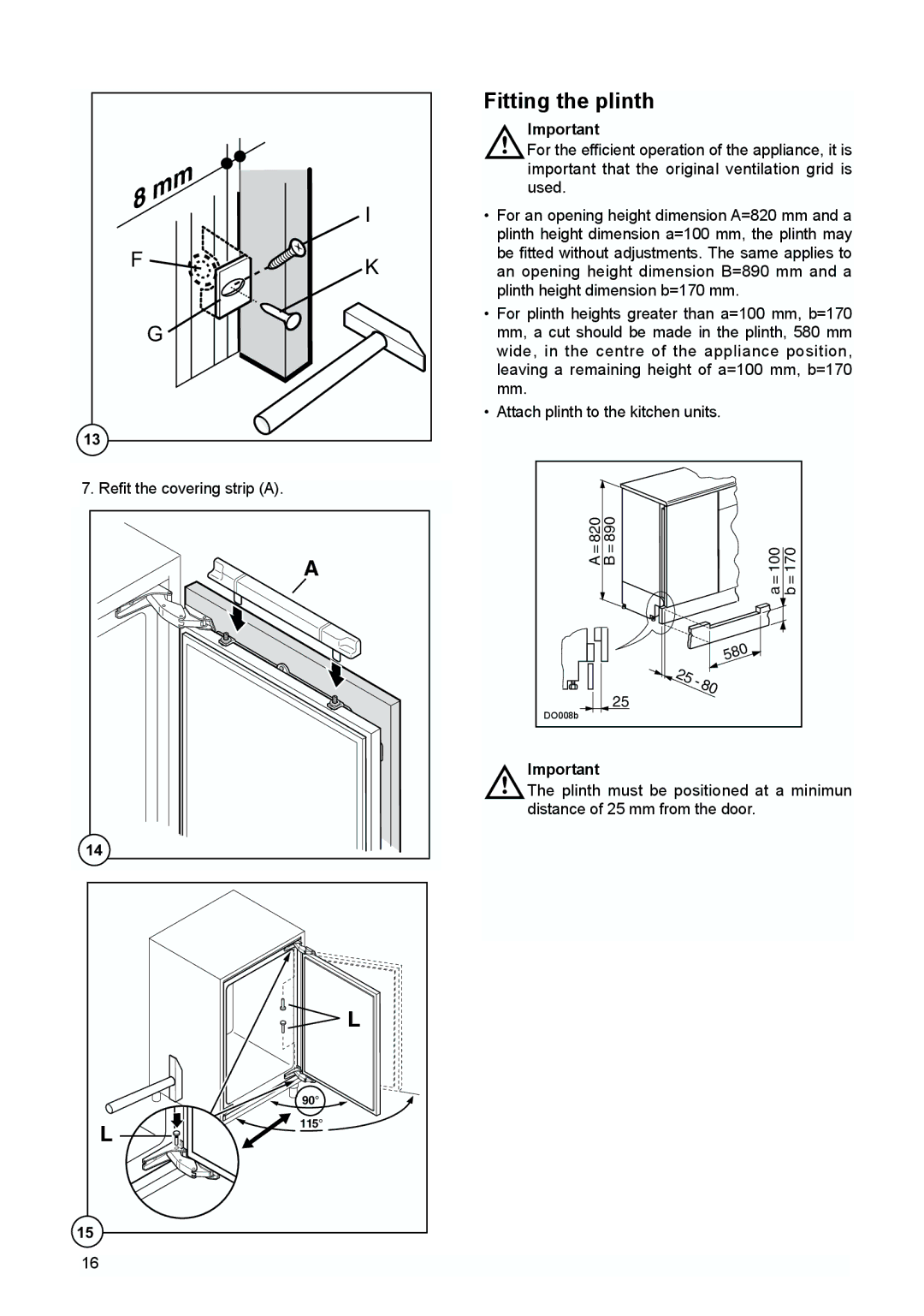 Zanussi ZQS 6140 manual Fitting the plinth 