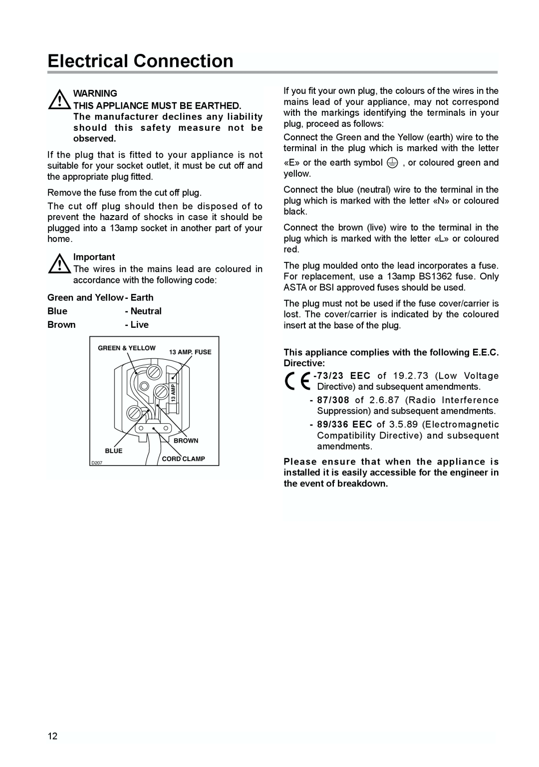 Zanussi ZQS 6140 manual Electrical Connection 