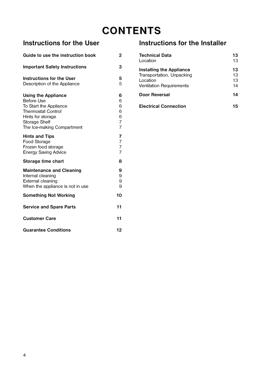 Zanussi ZR 23 W manual Contents 