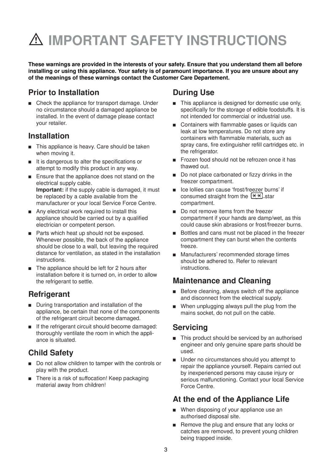 Zanussi ZR 25/1 W manual Important Safety Instructions 