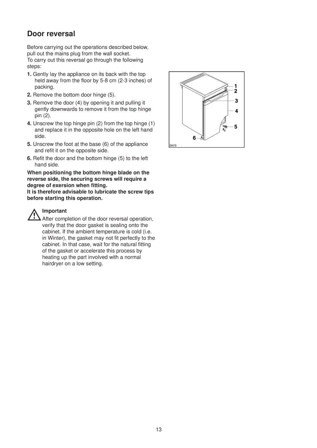 Zanussi ZR 65/1 W, ZR 65/1 SI manual Door reversal 