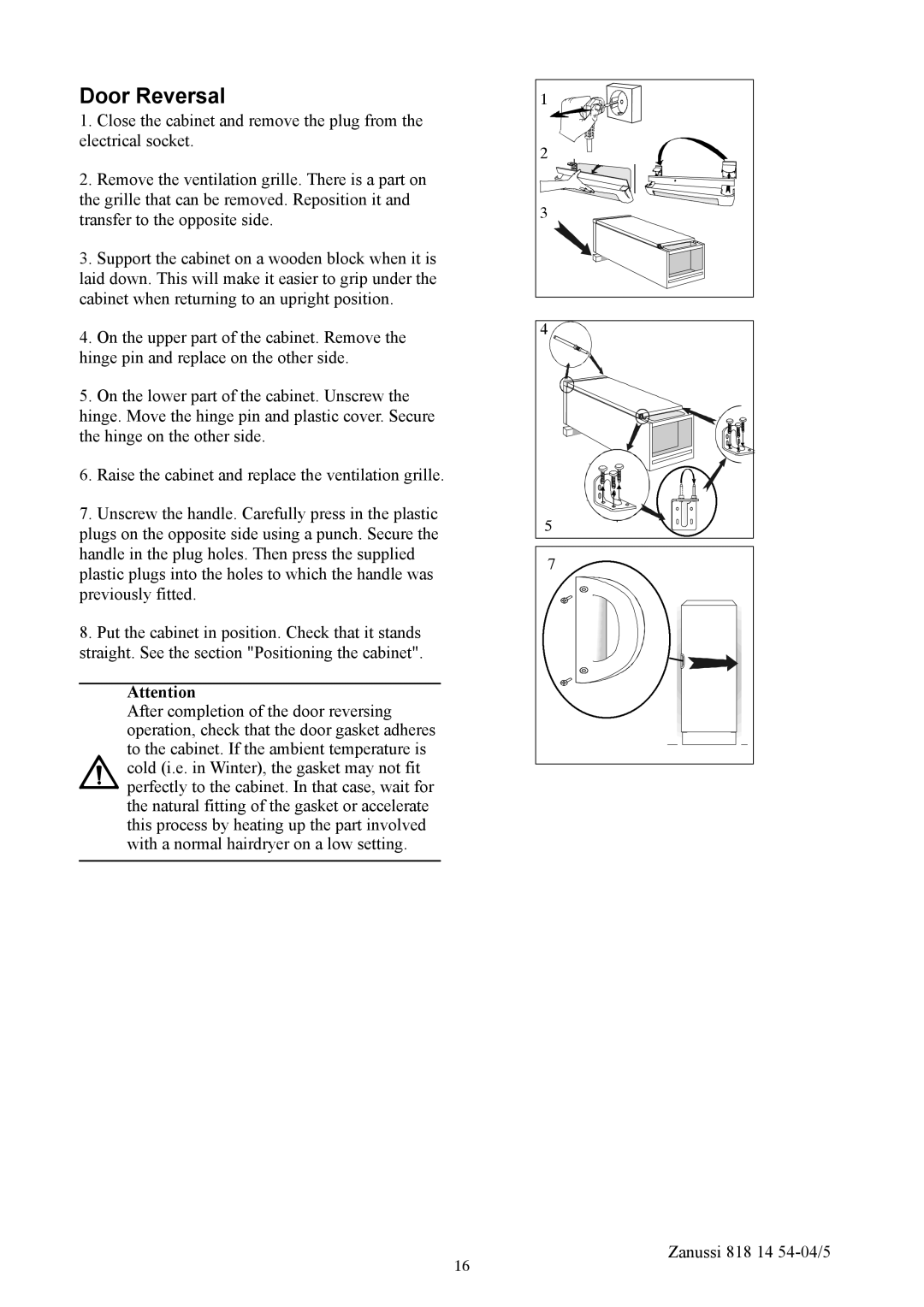 Zanussi ZR714W manual Door Reversal 