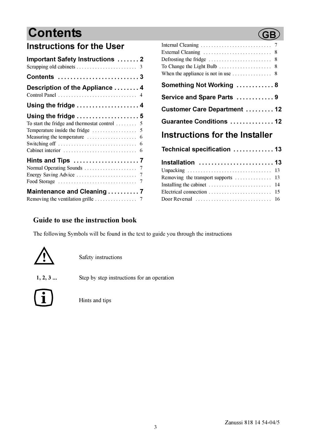 Zanussi ZR714W manual Contents 