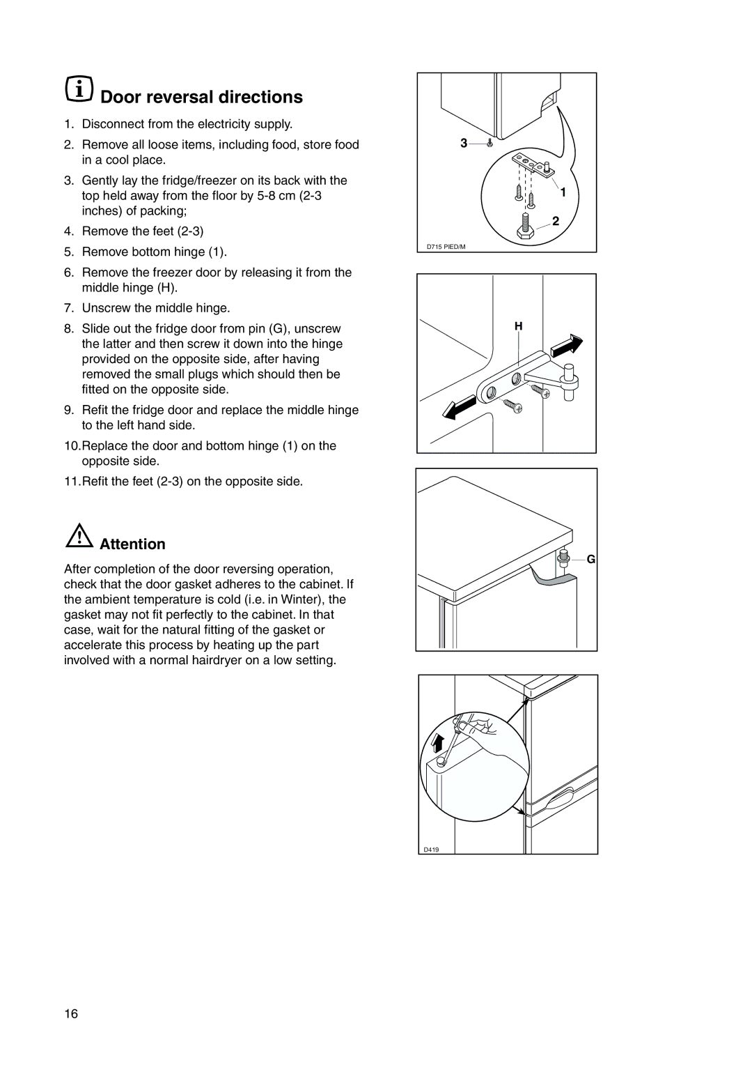 Zanussi ZRB 2625 S manual Door reversal directions 