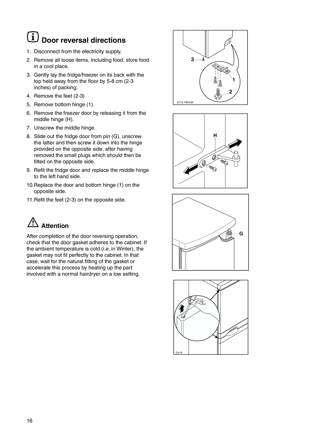 Zanussi ZRB 2630 W manual Door reversal directions 