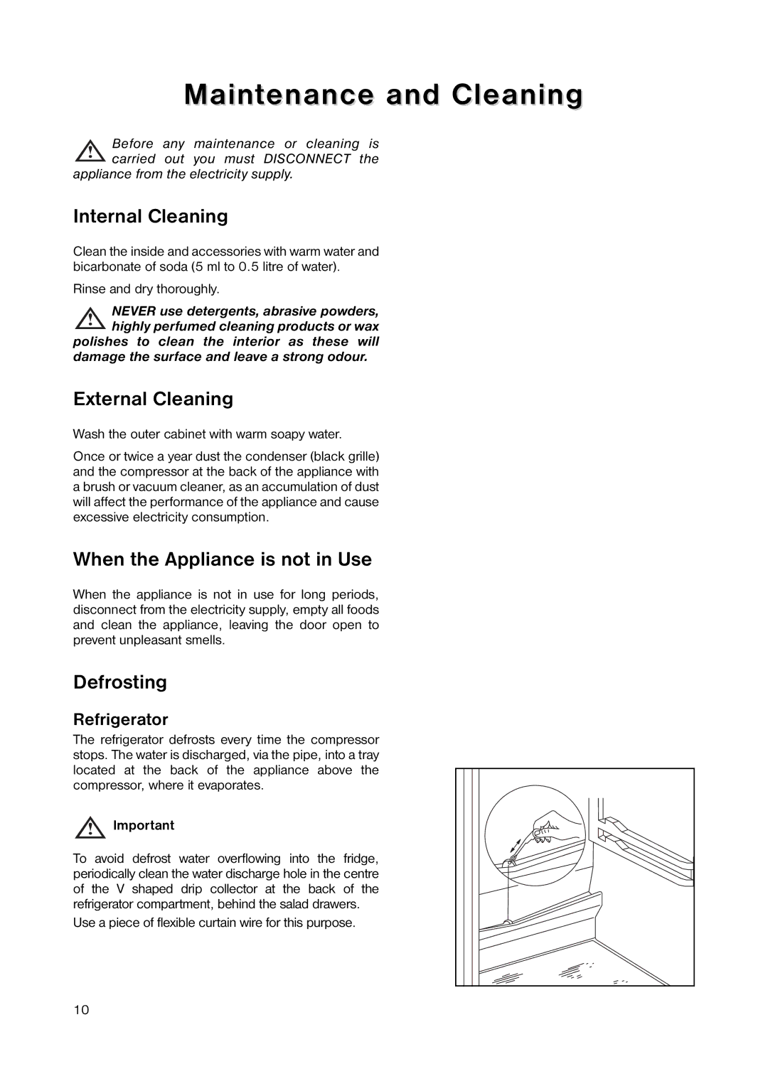 Zanussi ZRB 2641 manual Maintenance and Cleaning, Internal Cleaning, External Cleaning, When the Appliance is not in Use 