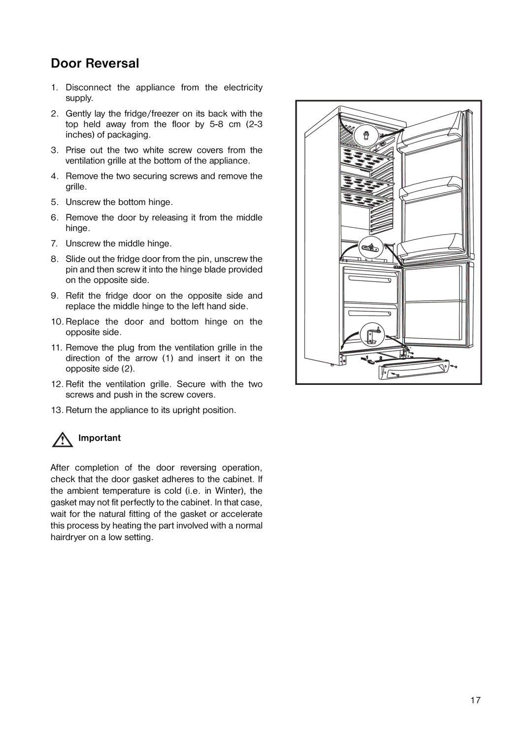 Zanussi ZRB 2641 manual Door Reversal 