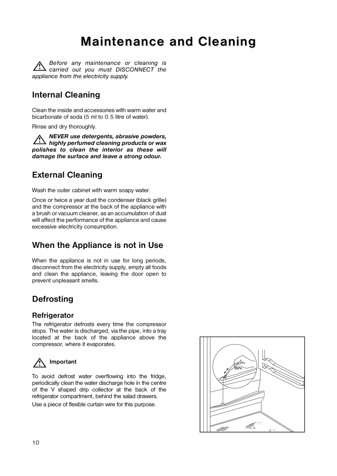 Zanussi ZRB 2641 manual Maintenance and Cleaning, Internal Cleaning, External Cleaning, When the Appliance is not in Use 