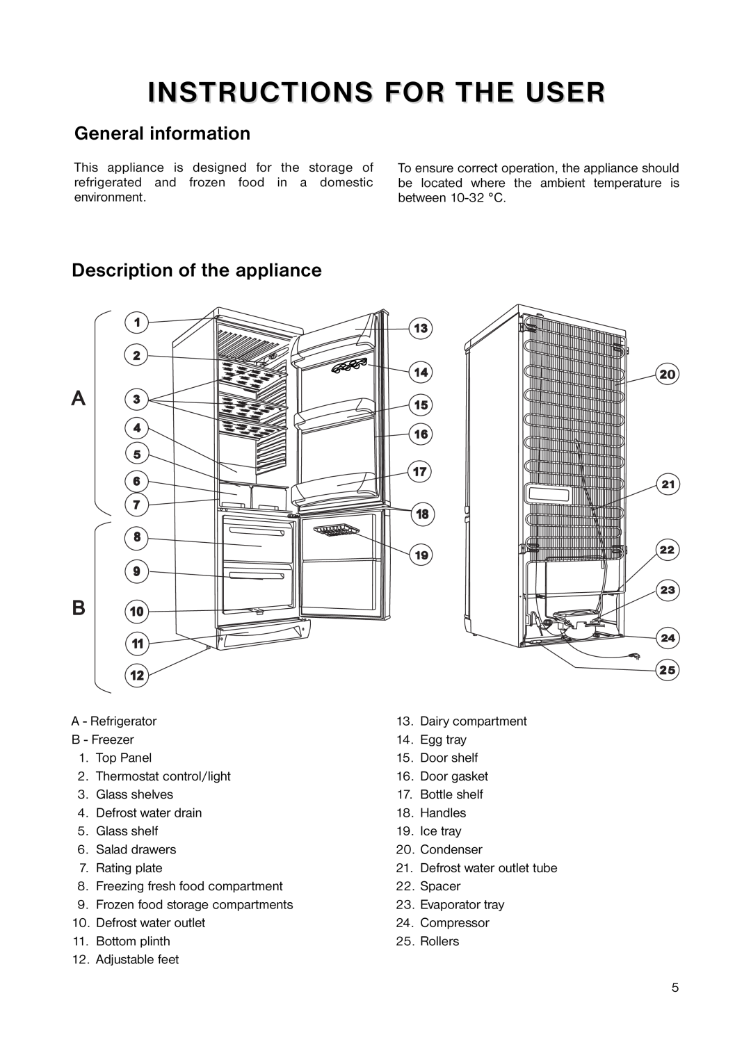 Zanussi ZRB 2641 manual Instructions For The User, General information, Description of the appliance 