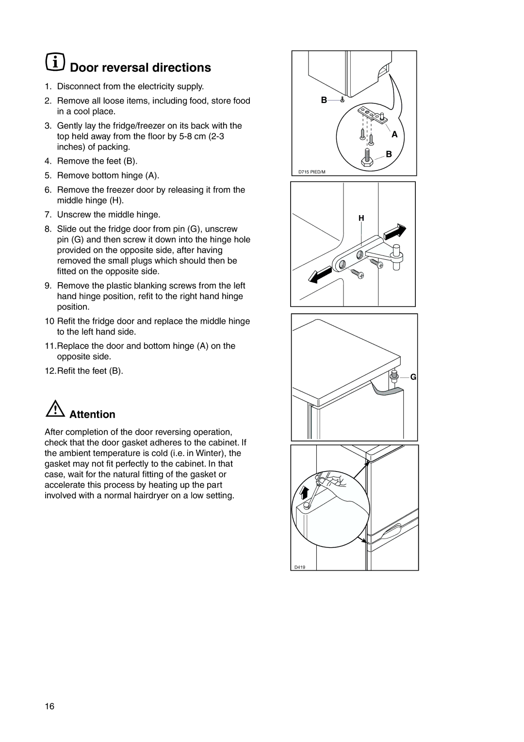 Zanussi ZRB 2725 W, ZRN 7626 manual Door reversal directions 