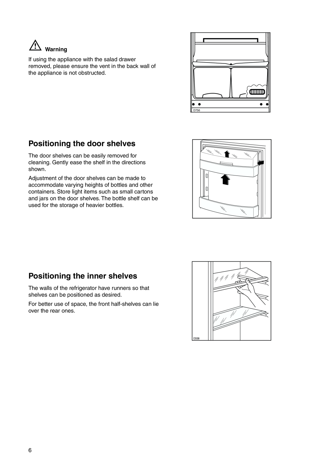 Zanussi ZRB 2925 S manual Positioning the door shelves, Positioning the inner shelves 